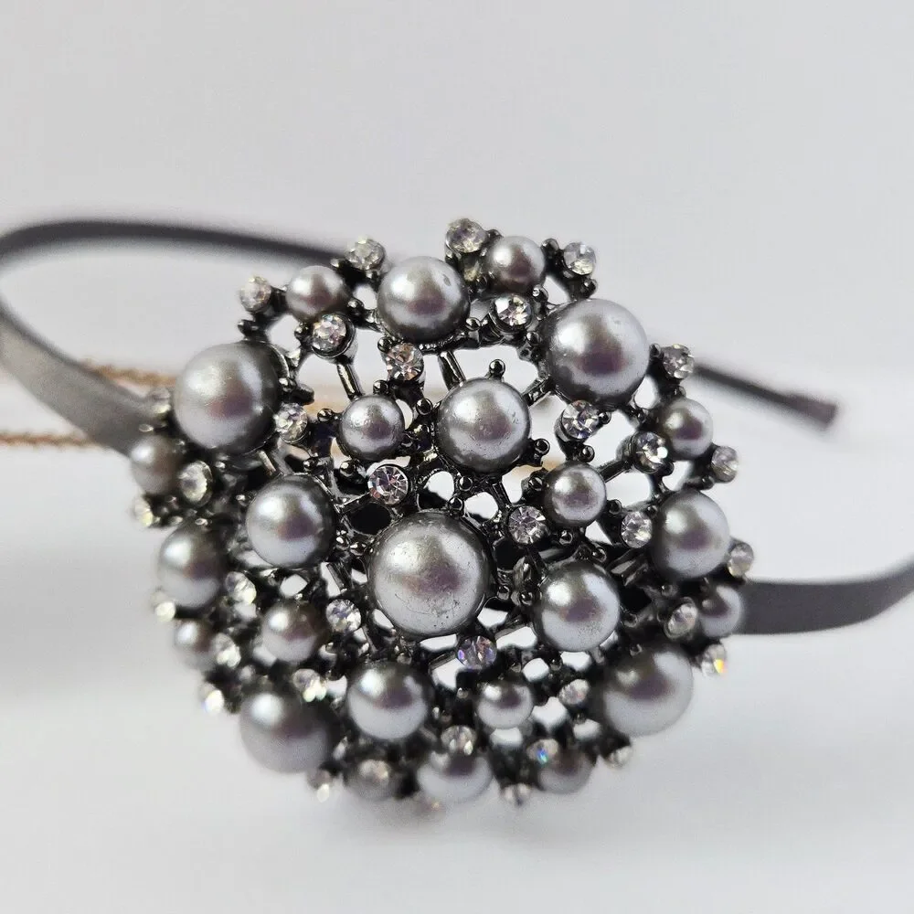 Lot of 2 Rhinestone Crystal Flower Faux Pearl Tiara Headband Hair Baroque Style